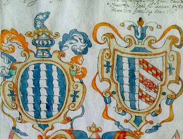 Coat of arms of Giulio Cesare Varano and Giovanna Malatesta